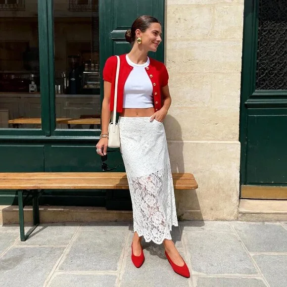 Women's Red Knit Ballet Pointed Toe Breathable Casual Classic Dressy Flats - Picture 2 of 7